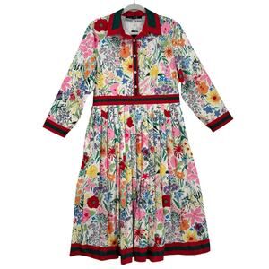 Dalia Macphee Floral Dress‎ L Floral Pleated Long NWT Garden Party Prep Preppy